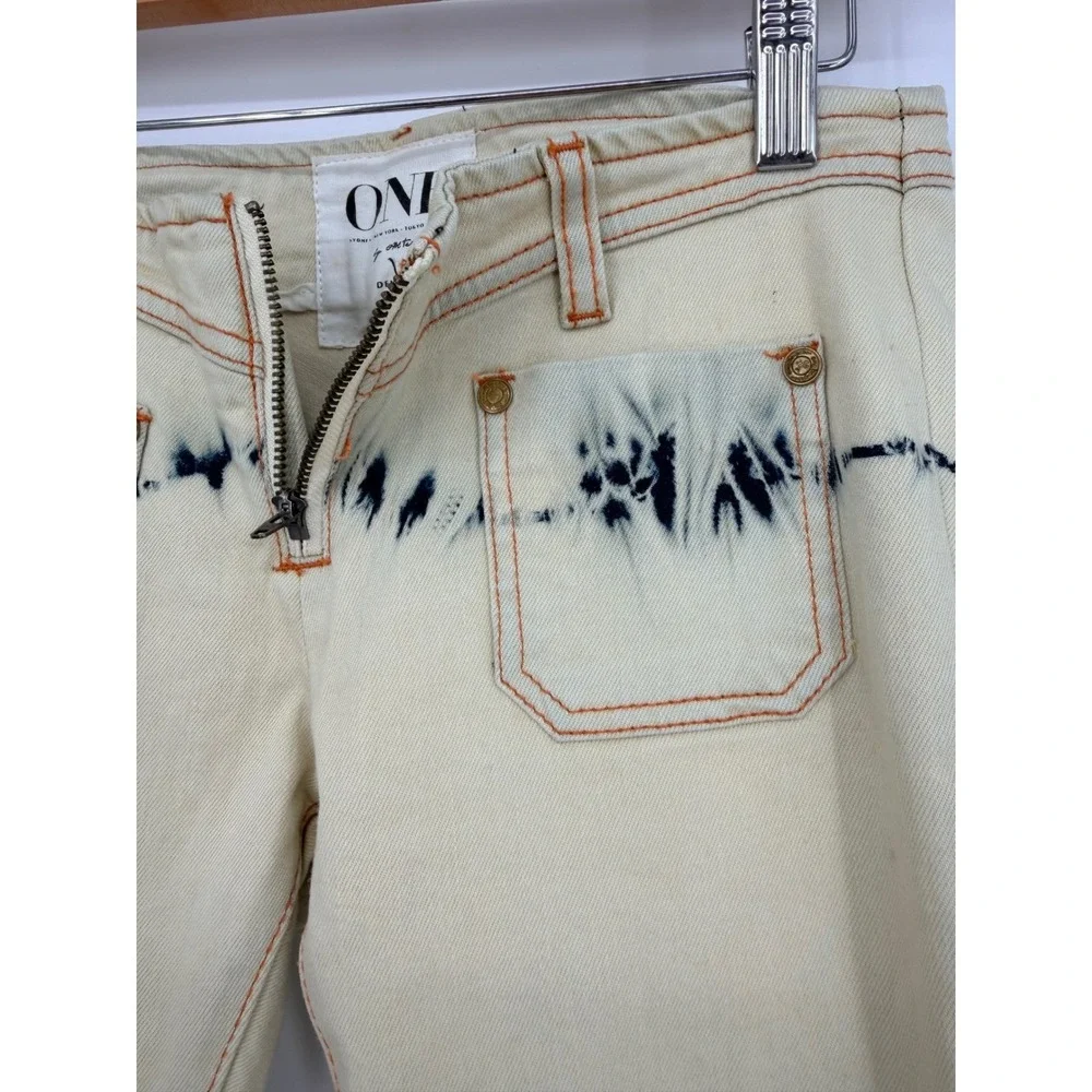 One Teaspoon Cream Tie Dye Flare Jeans Bell Bottom Raw 22 Indigo Boho Festival - Picture 14 of 15